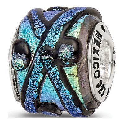 Sterling Silver Green Dichroic Glass Reflection Bead – view 8