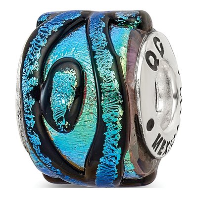 Sterling Silver Green Dichroic Glass Reflection Bead