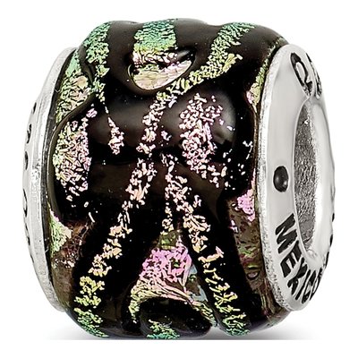 Sterling Silver Pink Dichroic Glass Bead