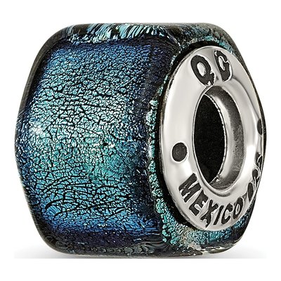 Sterling Silver Blue Dichroic Glass Bead