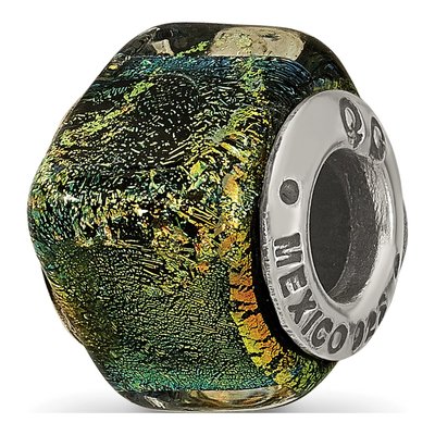 Sterling Silver Dichroic Glass Square Bead