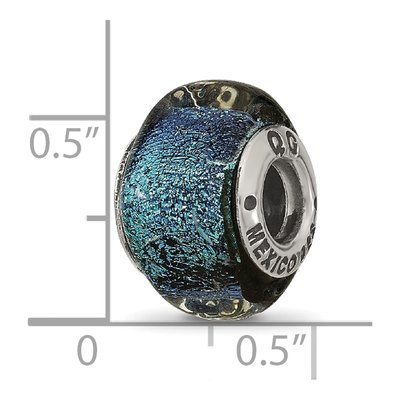 Sterling Silver Blue Dichroic Glass Square Bead – view 7