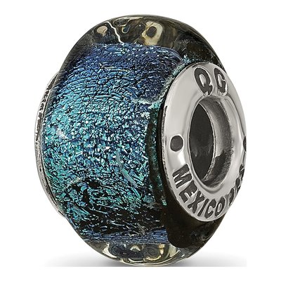 Sterling Silver Blue Dichroic Glass Square Bead