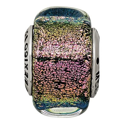Sterling Silver Purple Dichroic Glass Square Bead – view 6