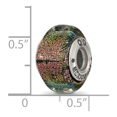 Sterling Silver Purple Dichroic Glass Square Bead – view 7