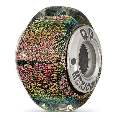 Sterling Silver Purple Dichroic Glass Square Bead