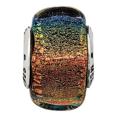 Sterling Silver Rainbow Dichroic Glass Square Bead – view 6