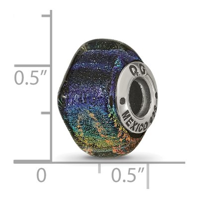 Sterling Silver Rainbow Dichroic Glass Square Bead – view 7