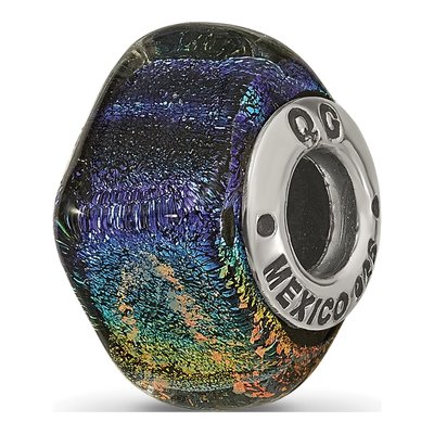 Sterling Silver Rainbow Dichroic Glass Square Bead