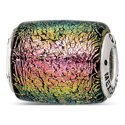 Sterling Silver Purple Dichroic Glass Barrel Bead