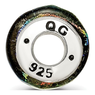 Sterling Silver Rainbow Dichroic Glass Barrel Bead – view 4