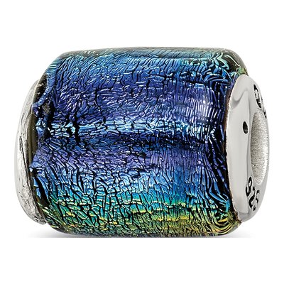 Sterling Silver Rainbow Dichroic Glass Barrel Bead