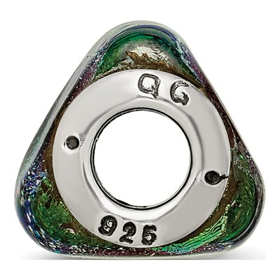 Sterling Silver Green Dichroic Glass Triangle Bead – view 4