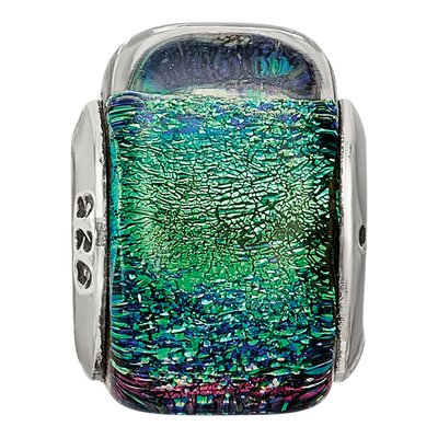 Sterling Silver Green Dichroic Glass Triangle Bead – view 5