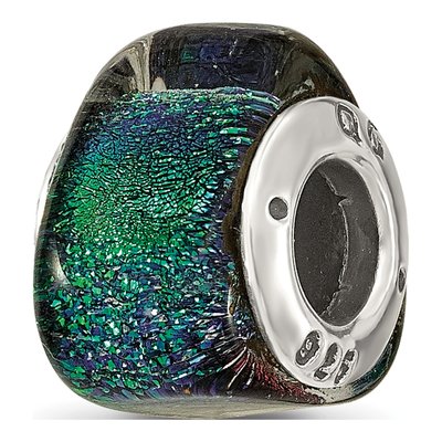 Sterling Silver Green Dichroic Glass Triangle Bead