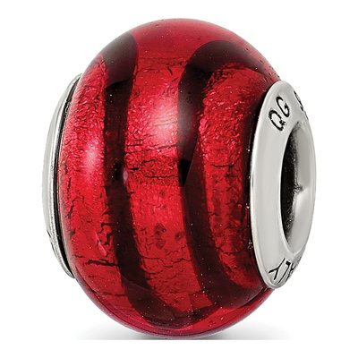 Sterling Silver Red Black Murano Glass Bead