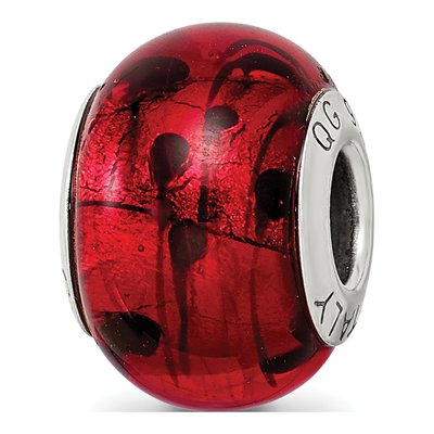Sterling Silver Red Black Murano Bead