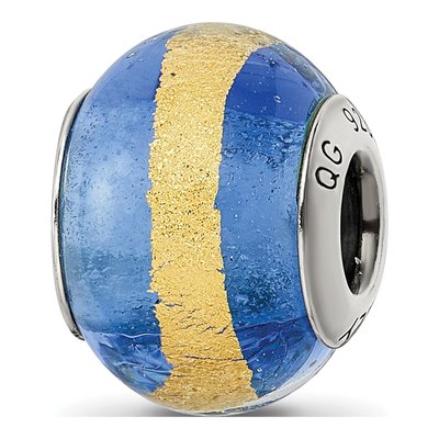 Sterling Silver Blue Murano Glass Bead