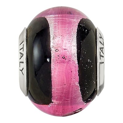 Sterling Silver Pink Black Murano Glass Bead – view 6