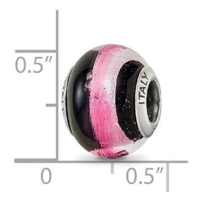 Sterling Silver Pink Black Murano Glass Bead – view 7