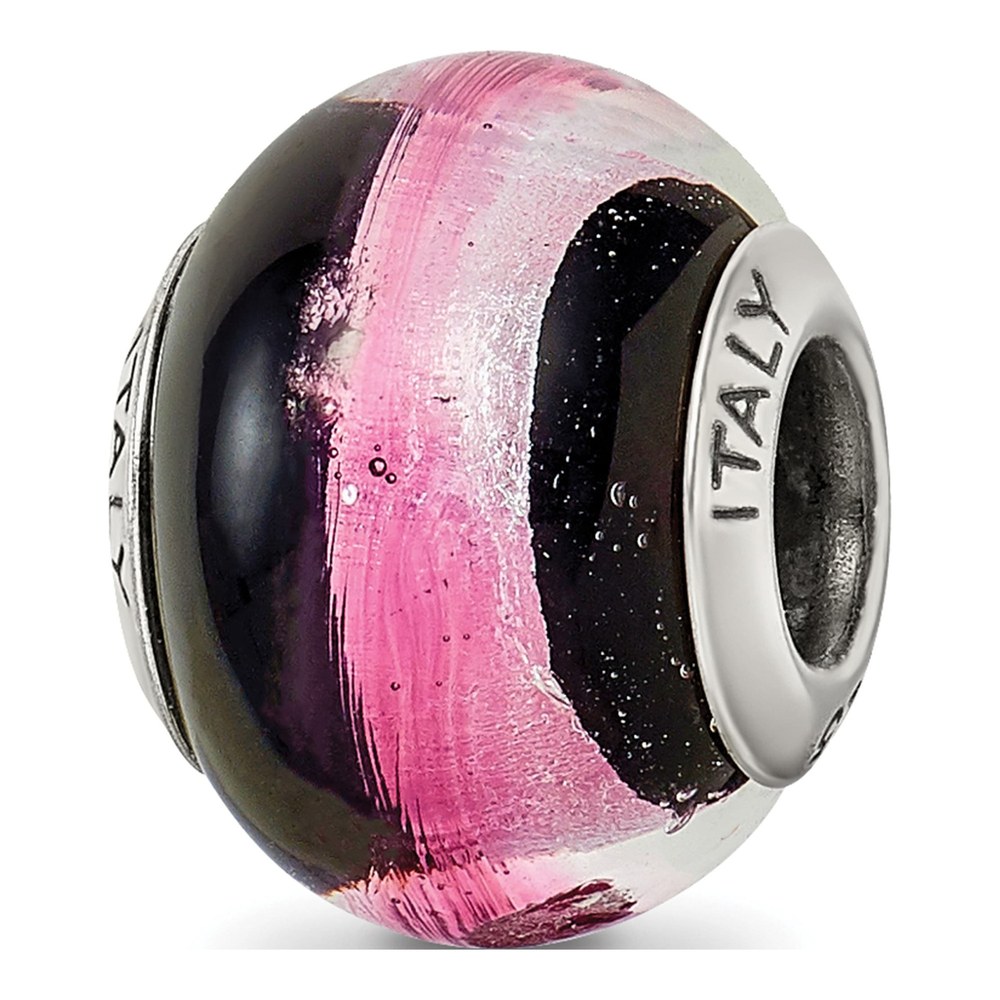 Sterling Silver Pink Black Murano Glass Bead
