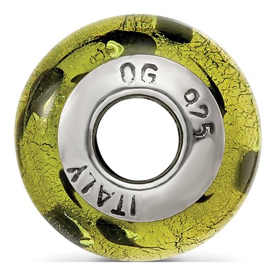 Sterling Silver Green Black Murano Glass Bead – view 4