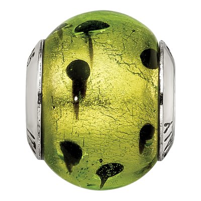 Sterling Silver Green Black Murano Glass Bead – view 6