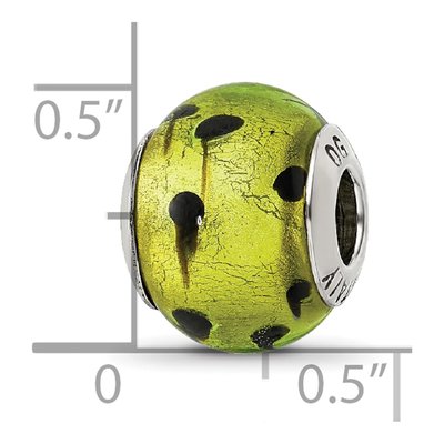Sterling Silver Green Black Murano Glass Bead – view 7