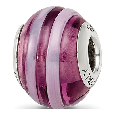 Sterling Silver Purple Pink Murano Glass Bead