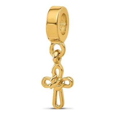 Gold-Plated Sterling Silver Dove Cross Dangle Bead
