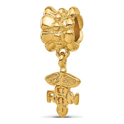 Gold-Plated Sterling Silver RN Nurse Dangle Bead