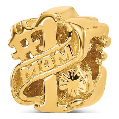 Gold-Plated Sterling Silver Mom Number 1 Bead