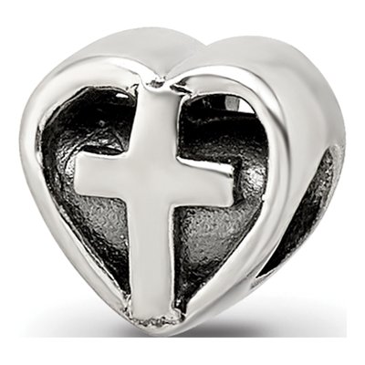 Sterling Silver Kids Heart Cross Bead