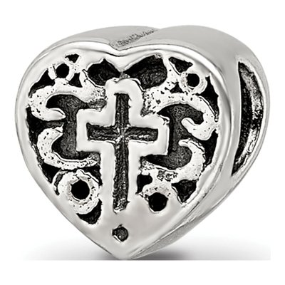 Sterling Silver Kids Heart Cross Bead
