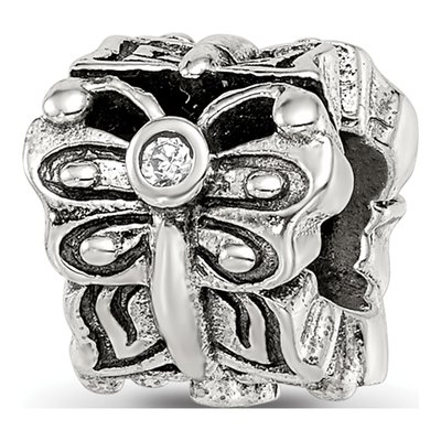 Sterling Silver CZ Butterfly Bali Bead