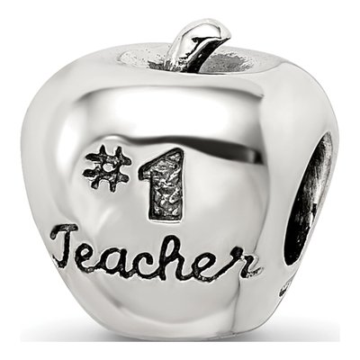 Sterling Silver Teacher Apple Number 1 Bead
