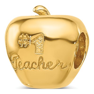 Gold-Plated Sterling Silver Teacher Apple Number 1 Bead