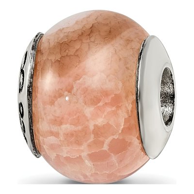 Sterling Silver Agate Peach Cracked Bead