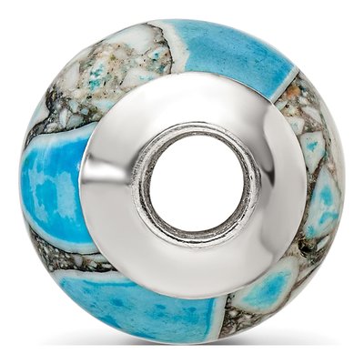 Sterling Silver Blue Mosaic Magnesite Bead – view 4