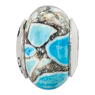 Sterling Silver Blue Mosaic Magnesite Bead – view 5