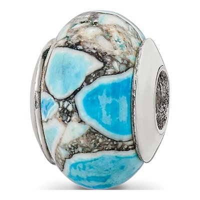 Sterling Silver Blue Mosaic Magnesite Bead