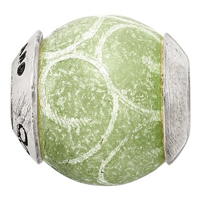 Sterling Silver Etched Green Jade Bead – view 5