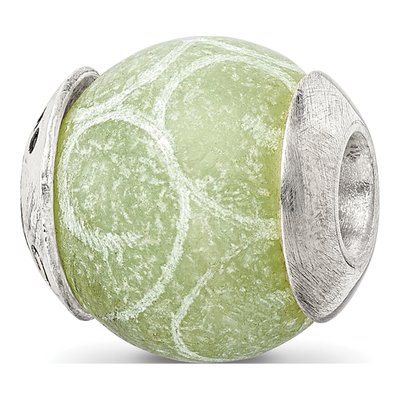 Sterling Silver Etched Green Jade Bead