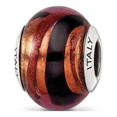 Sterling Silver Murano Glass Copper Black Bead