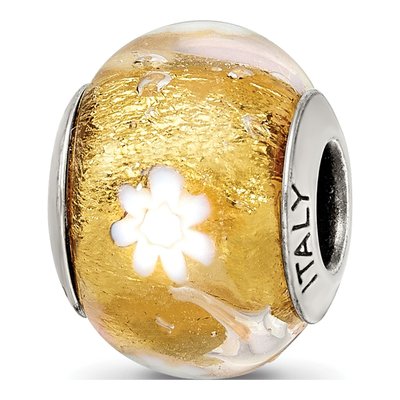 Sterling Silver Murano Glass Flower Bead