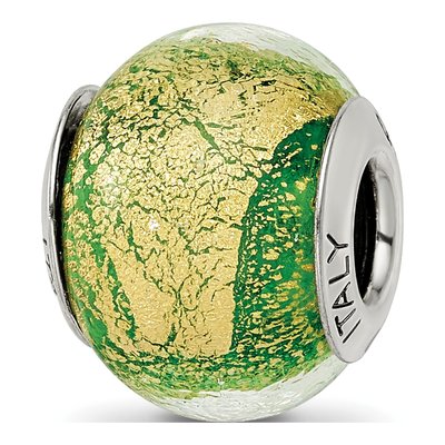 Sterling Silver Green Murano Glass Bead