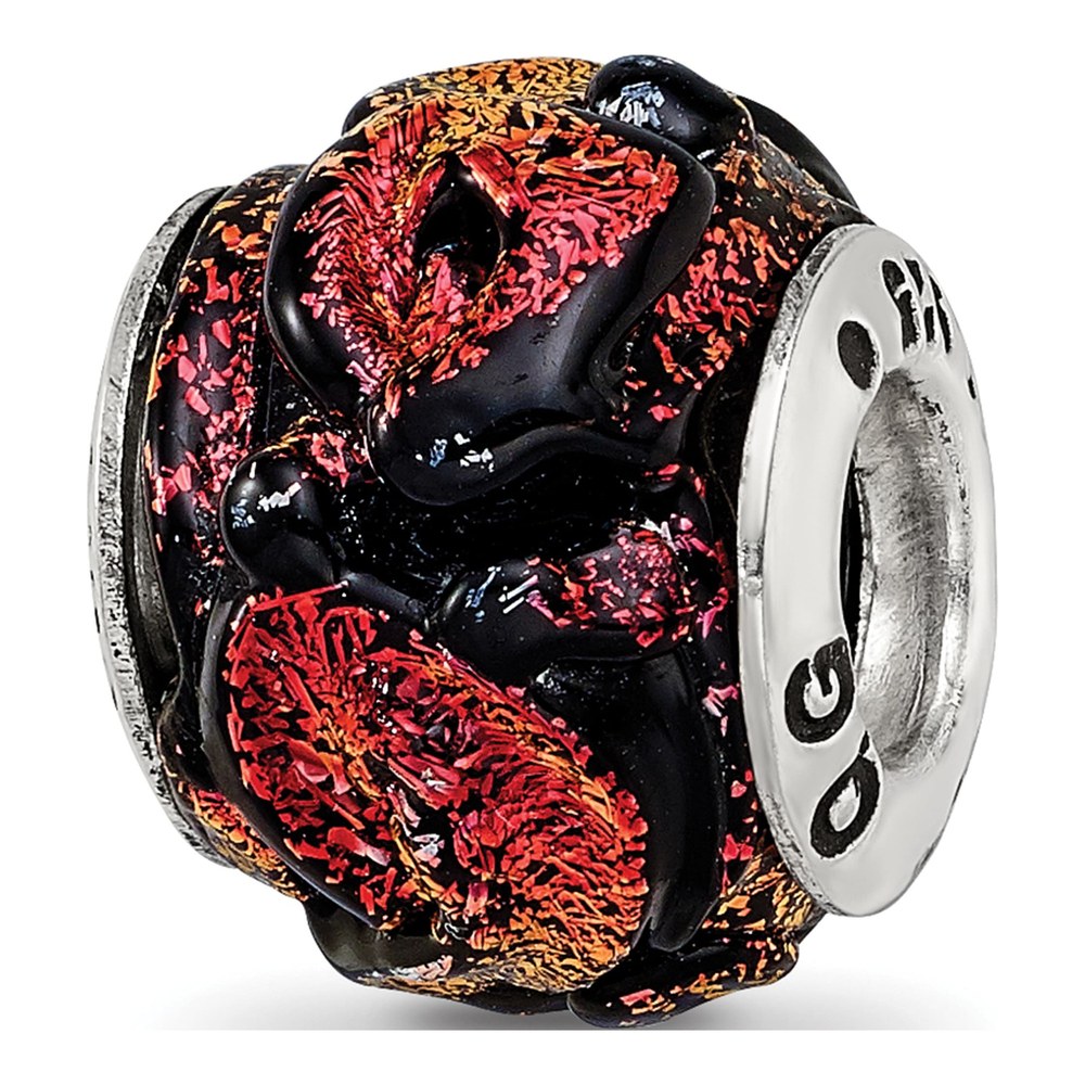 Sterling Silver Orange Dichroic Glass Bead