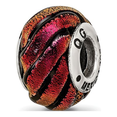 Sterling Silver Orange Dichroic Glass Bead