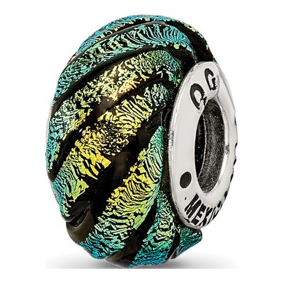 Sterling Silver Green Dichroic Glass Bead
