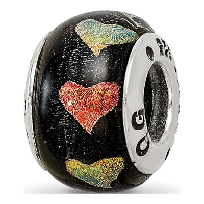 Sterling Silver Dichroic Glass Heart Bead